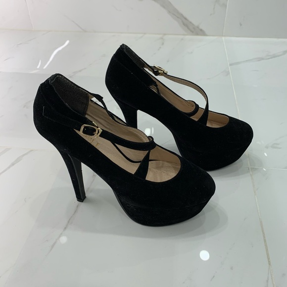 Black suede platform heels - Picture 1 of 5